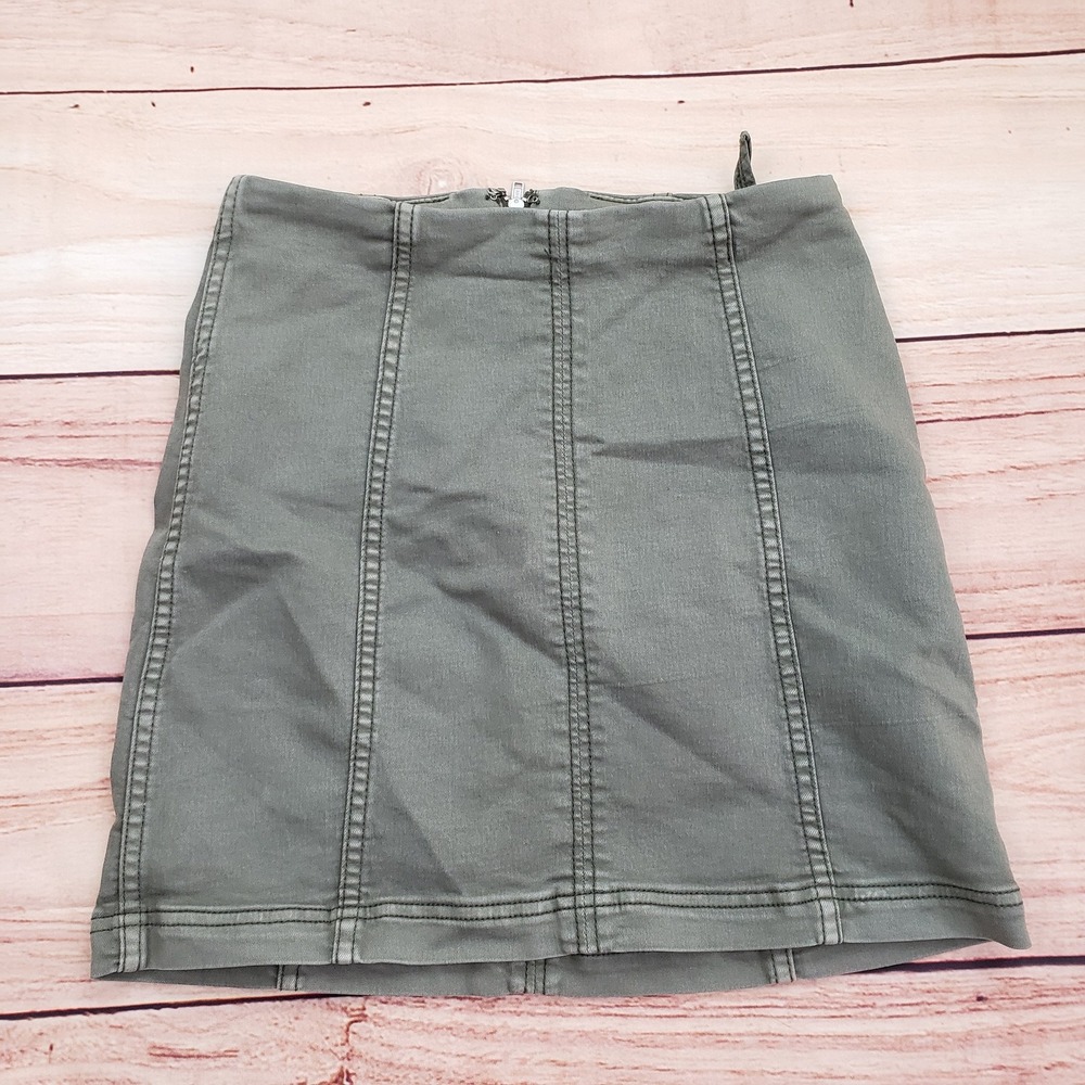 Free People Skirt Womens 4 Green Panel Mini Utility Denim Style Casual Boho Zip